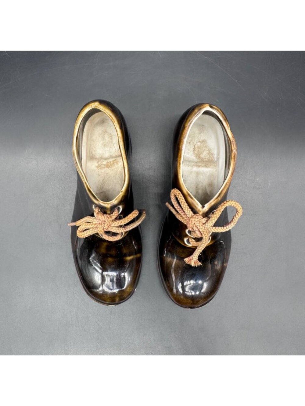 Antique Oxford Shoe Figurines German Brown Ceramic Circa Planters Trinket Dishes - Picture 6 of 13